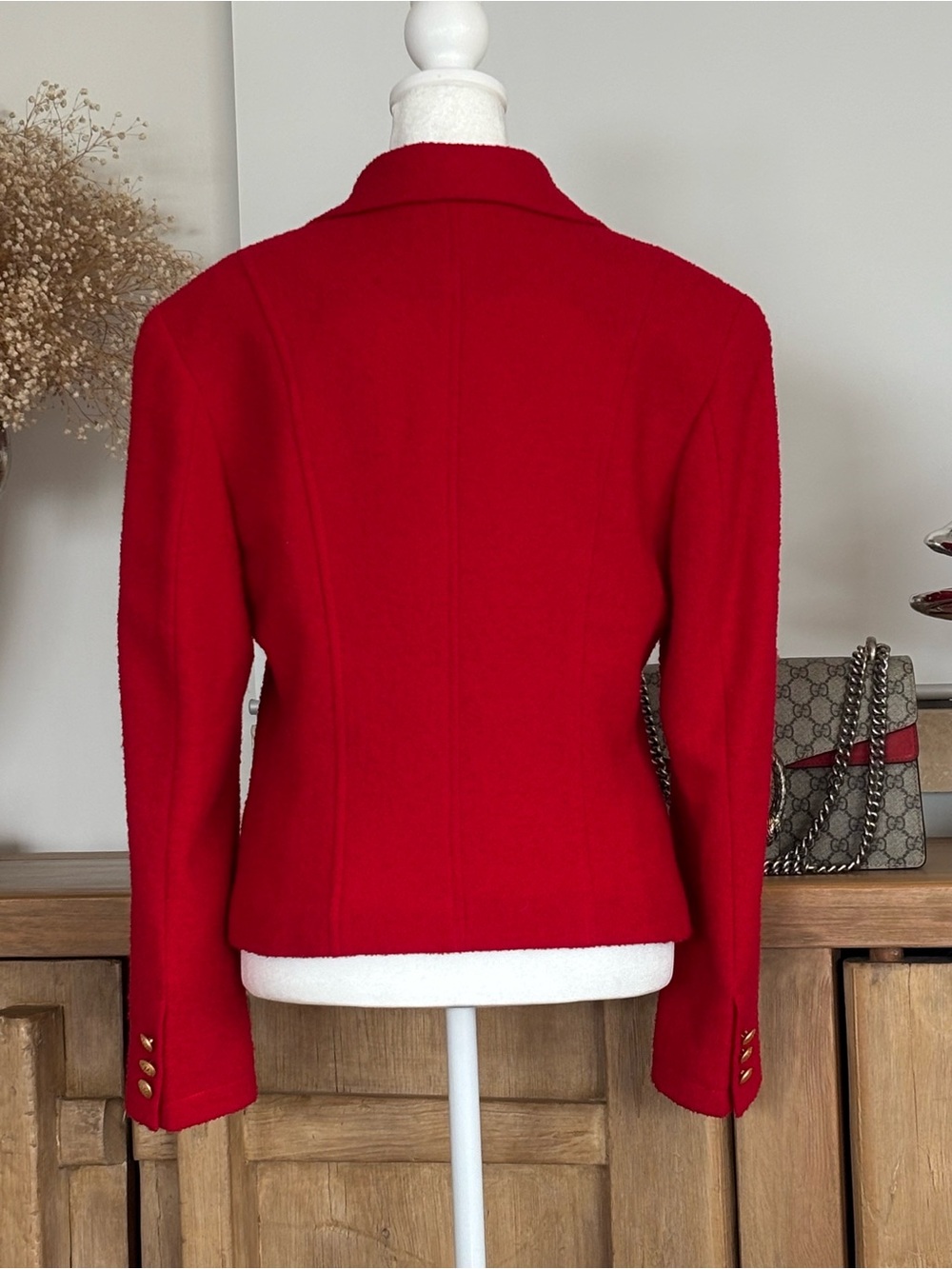 Virgin Wool Red Gold Button Blazer XS Military Luxe Holiday Y2K The Limited Fall - Picture 9 of 13